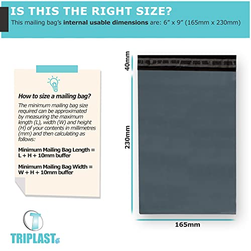Triplast 6 x 9-Inch Plastic Mailing Postal Bag - Grey (Pack of 2000)
