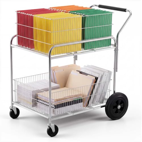VEVOR Rolling File Cart 2-Tier Mobile Wire Mail Cart with Lockable Wheels