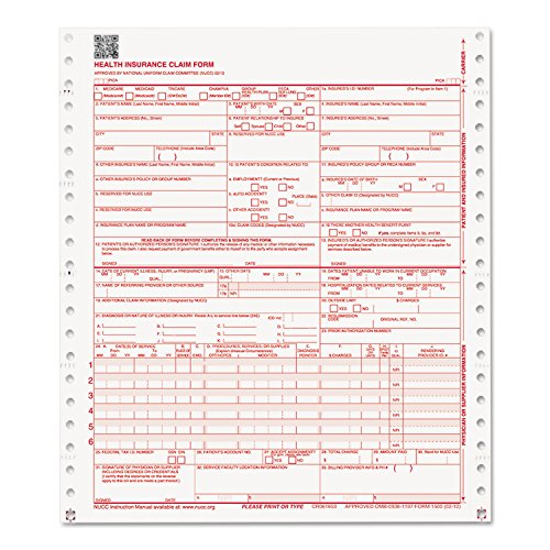 Paris Business 07102 CMS 02/12 Insurance Claim Form, 1-Part Continuous White, 9 1/2 x 11, 2500 Forms