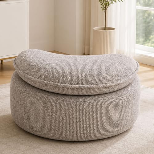 HOYOC Plush Ottoman Foot Rest, Upholstered Pouf Foot Stool with Soft Polyester Fabric, No Assembly Footrest Pedal for Couch, Sofa, Living Room, Bedroom & Office,Light Grey