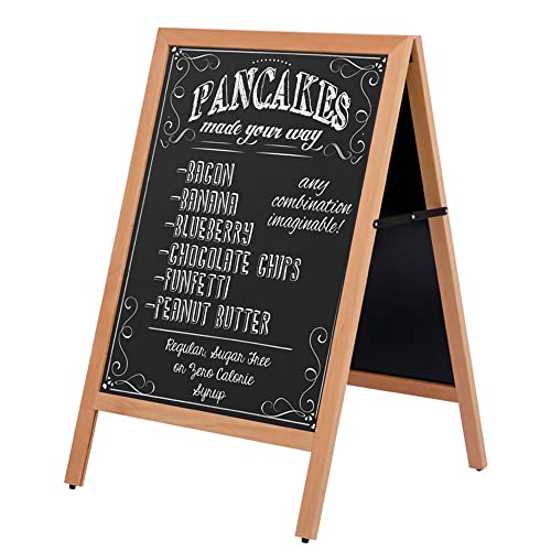 M&T Displays Rustic Natural Wood A Frame 23.6x30.7 Inch Floor Standing Double Sided Outdoor Sidewalk Stand Sandwich Board Dry Erase Menu Chalkboard Sign for Restaurant