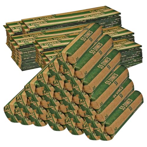J Mark 1000 Coin Roll Wrappers, Made in USA, J Mark Coin Deposit Slip, Flat Coin Rollers (Dimes)
