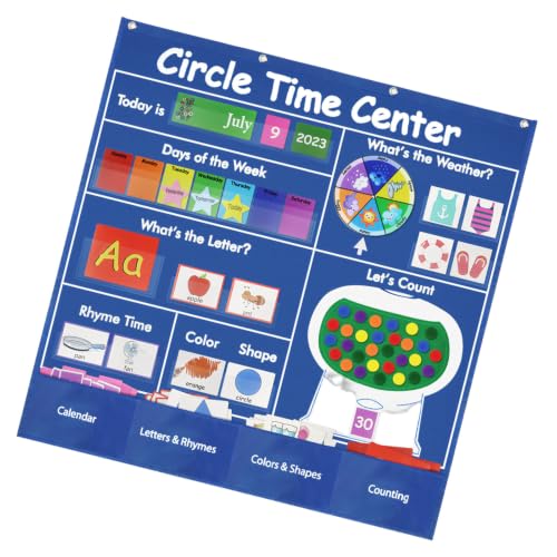 Daily Learning Center Pocket Chart Set for Classroom Routines, Calendar Weather and Counting Board with Card Pockets for Group Lessons Daily Learning Board Pocket Chart Center Calendar Letter
