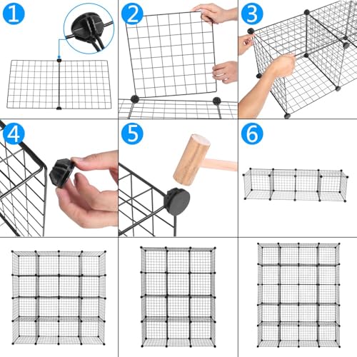 Kaireey 20-Cube Modular Wire Grid Storage Organizer, DIY Metal Cube Shelving Unit with Plastic Connectors, Origami Bookcase for Closet, Bedroom, Living Room & Office, Black