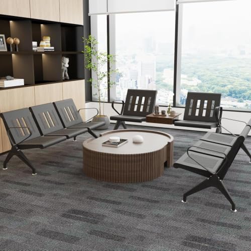 2 Seat Waiting Room Bench with Table Steel Frame Reception Guest Chair