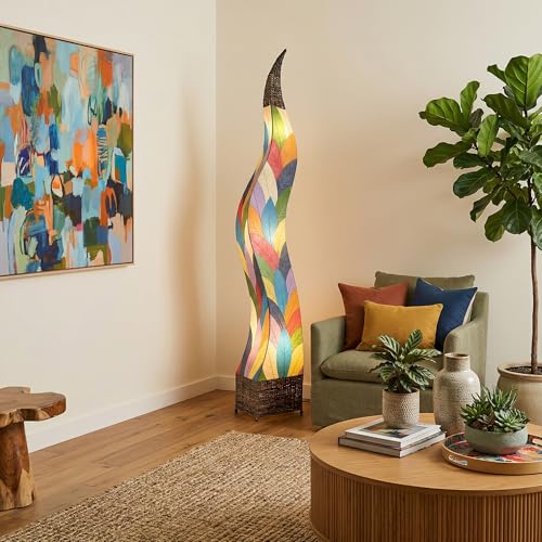 Eangee Home Design Flame Giant Floor Lamp Multi Shade Made of Real Cocoa Leaves 13 Inches Length x 13 Inches Width x 72 Inches Height (310 XL m)