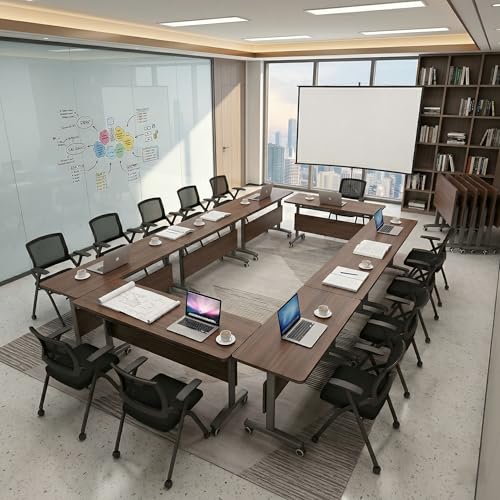 2Pack Commercial Folding Conference Room Tables,Modern Meeting Tables,Mobile Training Table with Wheels,Flip Top Rolling Seminar Meeting Table for Training Center,Meeting,Classroom,Office
