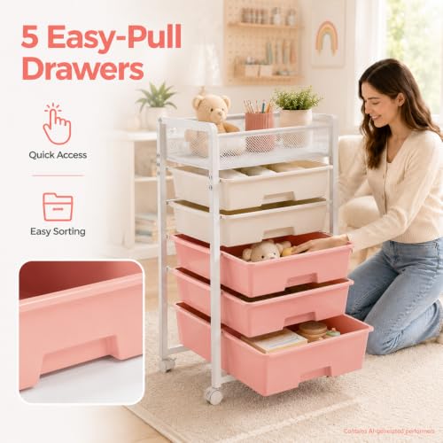 6 Tier Rolling Storage Cart with 5 Drawers