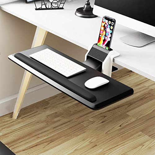 ACXZ Ergonomic Keyboard Tray, Computer Keyboard Drawer Platform with C-Clamp, Height Adjustable/Tilt Angle, Black (64×24×1.6cm)