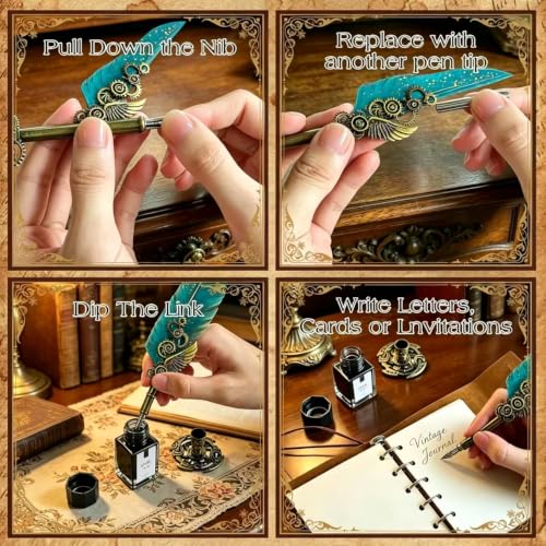KaiyonHaven Aegis,Vintage Quill,Calligraphy Set,14PCS Collectible Kit,Teal