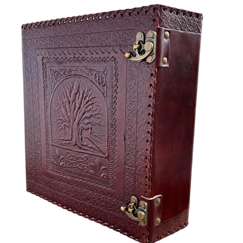 Personalized Leather Ring Binder, Portfolio for Men, 3 inch Large 3 Ring Leather Binder, Customized Tree of Life,Folder Organizer Brown (Brown, No Engraving)