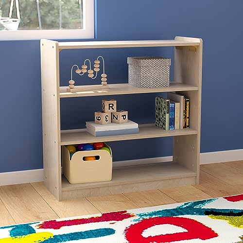 Classroom Essentials Commercial Grade 3 Shelf Wooden Classroom Open Storage Unit, Safe, Kid Friendly Design, Natural