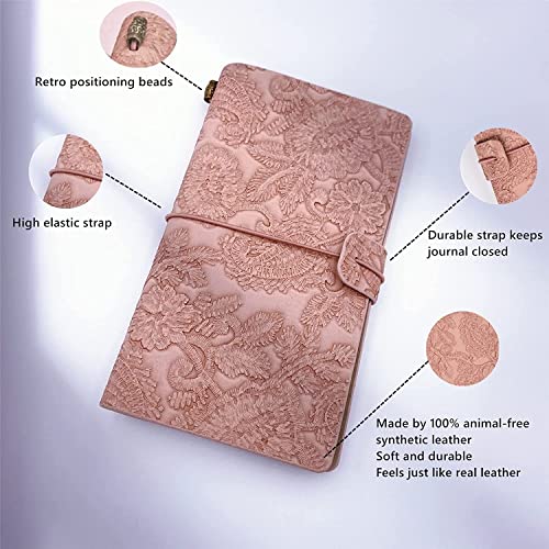 QERTYHKK A6 Refillable Planner Leather Travel Journal Notebook-Embossed Pocket Diary -Gift for Girls,Women,Mom, Daughter (192 Pages)