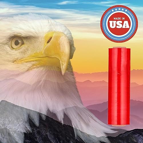 PSBM 4 Rolls Red 20 Inch x 1000 Feet 80 Gauge Stretch Film/Wrap, Heavy Duty Industrial Strength Shrink/Plastic Wrap for Moving, Packing, Shipping, Pallet Wrapping & Storage