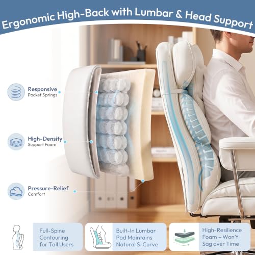 Big and Tall Executive Office Chair, Ergonomic Chair with Footrest, White