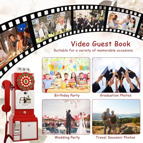 AUTUMFLATGAO Wedding Party Audio Guest Book Wedding Phone, 1080p HD Leave a Video Message Phone, Retro Telephone Booth Model, Audio Guestbook Phone, Preserve Your Special Occasions,Black-64GB