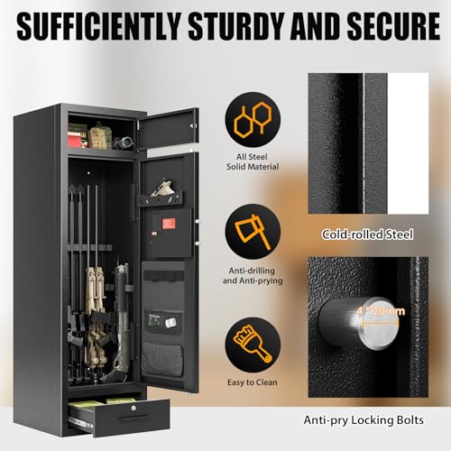 Zevemomo 10-12 Gun Cabinet, Gun Safe for Rifles and Pistols with Drawer