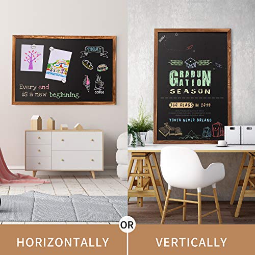 Board2by Rustic Wood Framed Magnetic Chalkboard 24 x 36, Large Hanging Chalk Board Sign for Kids, Non-Porous Wall Blackboard for Wedding Kitchen Restaurant Menu and Home with 4 Unique Magnets, Brown