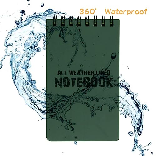 MOAMUN 20 Pack Waterproof Notebook, All Weather Shower Pocket Size Tactical Notepad Top Spiral Steno Notepads Green Grid Paper Eye Protection for Outdoor Activities Recording (3 x 5 in) (20)
