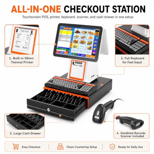 Complete Cash Register Bundle, Single/Dual 15.6 Inch All in One Pos