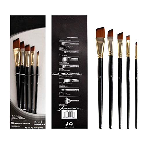 HBJWOV 5Pcs Artist Wood Handle Paint Brush Set Drawing Acrylic Oil Painting Pen Nylon Hair Painting Brush(Flat)