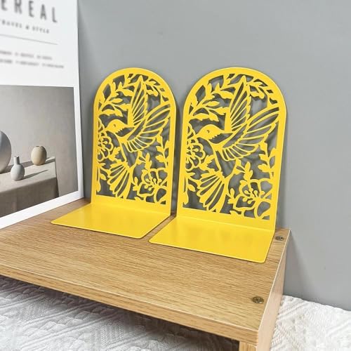 kP8Jn2JgH Bookends Bird Hollow Out Craft Bookends Metal Book Ends Heavy Duty Desktop Decorative(White)
