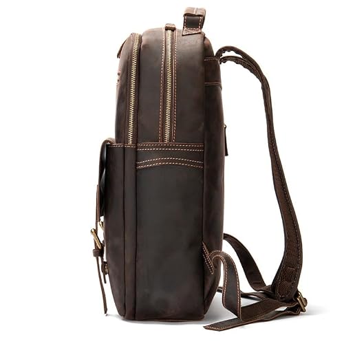 Grain Leather Backpack for Men Laptop Bag Business Work Hiking Daypack