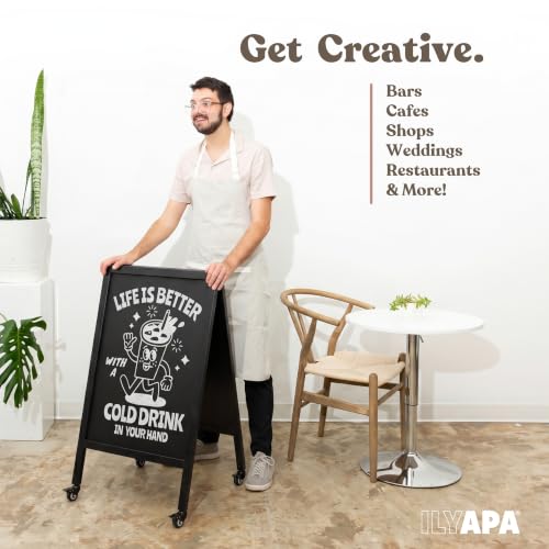 Ilyapa Rolling Metal A Frame Chalk Board Sign, 20x40 in - Sidewalk