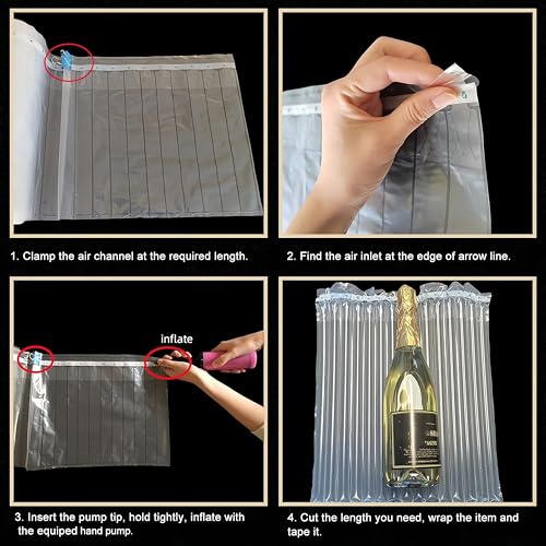 Hijelyn Large Bubble Cushioning Wrap for Packing 12"x164'，Inflatable Air Pillows for Shipping & Moving Heavy Duty Bottle Travel Protector Bags Space Saving Box Filler Shipping Supplies with Pump, 55um