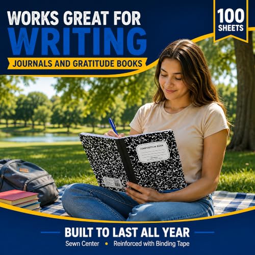 ENVO Composition Notebooks, College Ruled Composition Notebook, Black Marble Covers Composition Notebook, 100 sheets, Bulk (48, College Ruled)