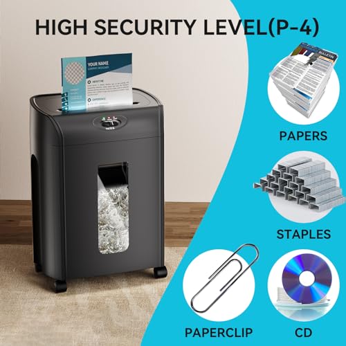 15-Sheet Cross-Cut Paper Shredder, P-4 Security, Auto Start/Stop, Overload Protection, Shredders Machine for Home and Office, Shredder CD/Credit Card, 4.76 Gallons