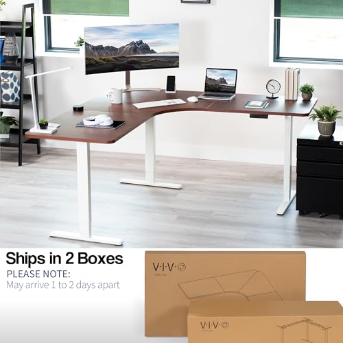 VIVO Dark Walnut 71 x 71 in Corner Standing Desk, DESK-KIT-E3CWD