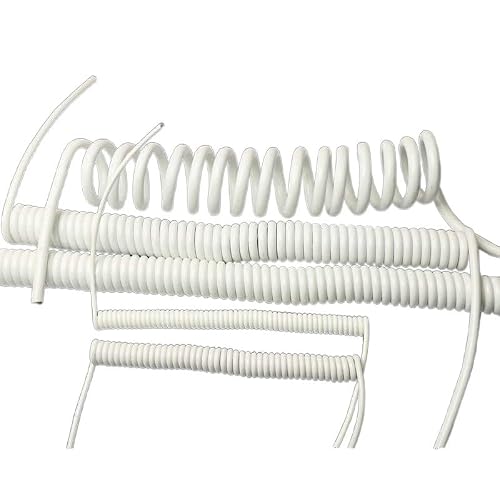 Coiled Curly Mains Flex Multicored Cable 2 Cores 18AWG 0.75mm² White