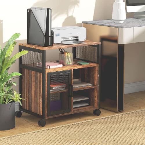 Vinsetto Printer Stand Table with Socket USB Charging Ports, Rustic Brown