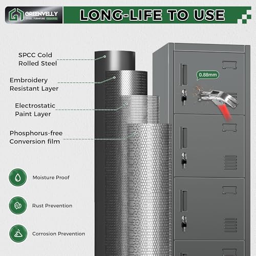 Greenvelly 72" Locker, Metal Lockers for Employees with 6 Doors and Keys, 6-Tiers Black Lockable Steel Storage Locker for Gym,School,Office,Sports,Card Slots,Vents