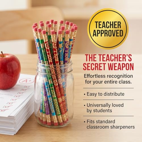 Anderson's, Smiley Faces Honor Roll Pencils, Set of 100, School Pencils, Student Awards, Recognition