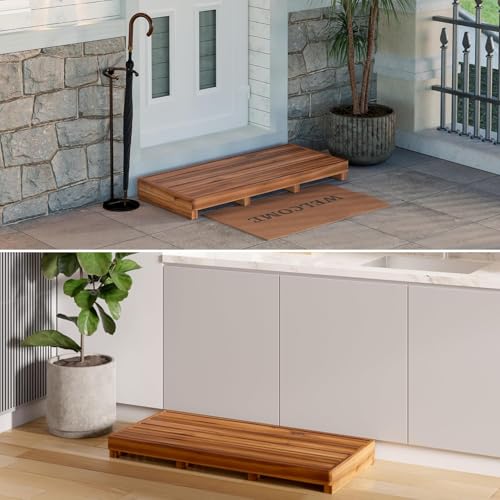 Wooden One Step Stool - Solid Pine Step Vertical Board with Anti Slip pad, Suitable for Elderly People's Wooden Step Stool, High Bed, Bathroom, Kitchen (23.6" L*15.7" W*3.9" H), Natural