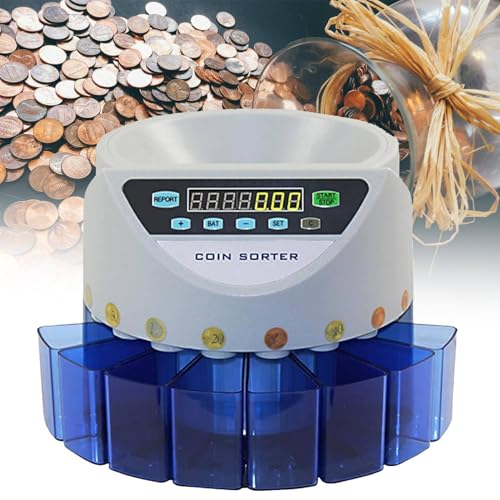 YXCUSAM Coin Counter, Electric Automatic Counting Machine, LED Display, for All Round Coins and Tokens (Blue)