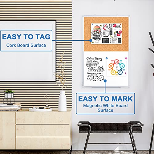 Magnetic White Board and Cork Board Combo 36" x 24" Aluminum Frame