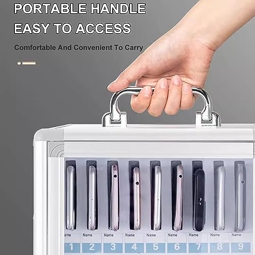 GMTstore 12/24/36/48/60 Slots Cell Phone Cabinet Aluminum Alloy Pocket Chart Storage Locker Box with Portable Handle Key Lock & Handwritten Tags (Color : Silver, Size : 36)