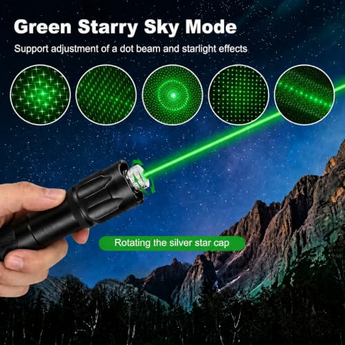 Damflew Green Laser Pointer, Type-C Charge, Laser Beam with Starry-Sky Cap