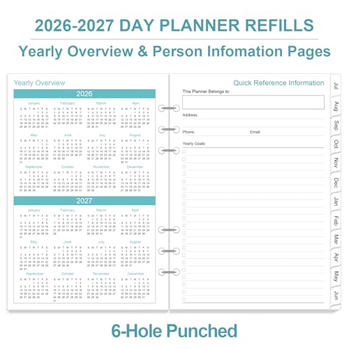 2026-2027 Planner Refills for A5 Binder - One Page Per Day Daily ＆ Monthly Planner, July 2026 - June 2027, Prioritized, To-Do List, Notes, Appointment Schedule, 6-Hole Punched, 5.8" x 8.3"
