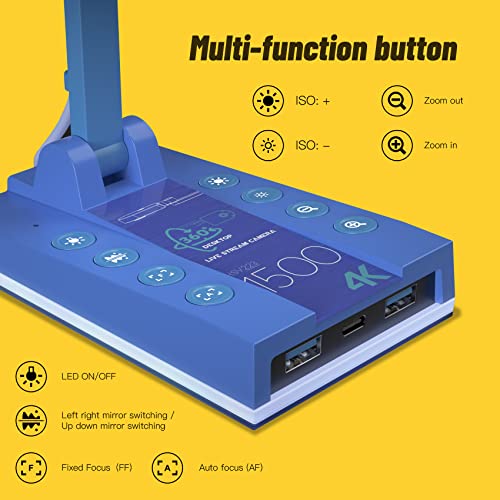 Mirabox 4K Ultra HD 3-in-1 15MP USB Document Camera/Webcam/Visualizer,Compatible with Mac OS,Windows,Chromebook for Live Demo,Web Conferencing,Distance Learning,Remote Teaching,Object Viewing