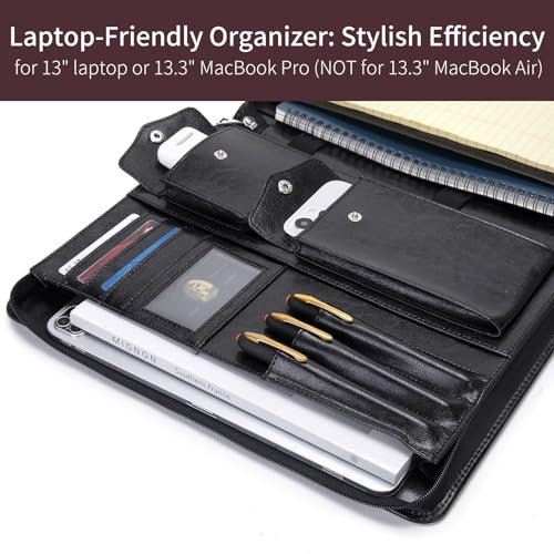 Geslun Leather Portfolio with Hidden Handle, Zippered Front Pocket