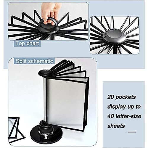 CIRONI Rotating Desk Reference Organizer - Deluxe Catalog Display Rack, 20 Double-Sided Panels, File Organizer for Desk, A4 Letter-Size, for Dining Room Display Product Price List