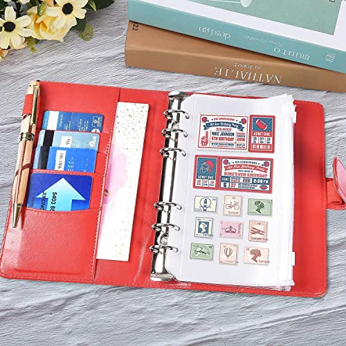 QERTYHKK A6 Plastic Binder Pockets with Leather Notebook Cover, 6- Budget Loose Leaf Zipper Bags Envelope System