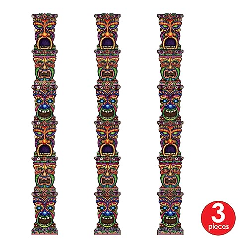Beistle 3 Piece 7 FT Jointed Tiki Totem Pole Cut Outs, Luau Party Decorations, Celebrating With You Since 1900