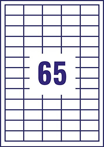Avery Printable, Multi Purpose Labels, All Printers, 38.1 x 21.2 mm, White, 65 Labels per Sheet, 6500 Blank Labels per Pack (3666-40)