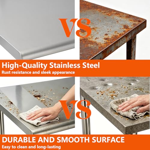 Garvee Stainless Steel Straight Edge Folding Table, Heavy Duty 48x24x34 inch Single Layer Workbench, Commercial Kitchen Prep Table, Industrial Utility Cart, 0.8mm Thick