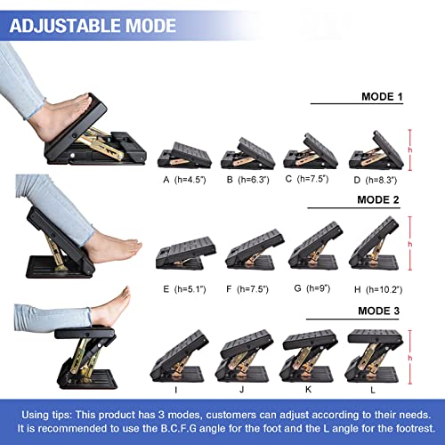 Under Desk Footrest, 4-Level Height Adjustable 12Modes Foldable Footrest